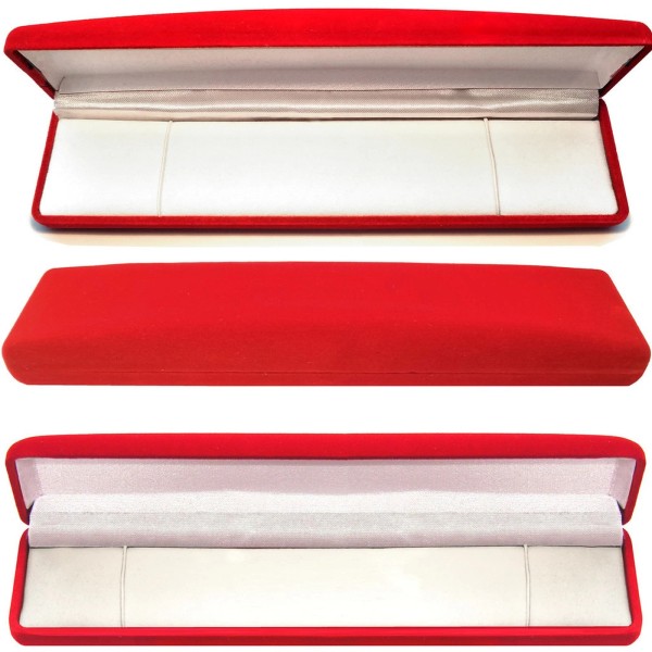 FixtureDisplays Long Plush Red Velour Hinged Gift Box Bracelet, Watch,