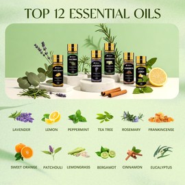 Top 12 Essential Oils Set, Pure Essential Oil for Diffuser, Humidifiers, Skin Care, Massage, Fragrance Oil Scent for DIY Candle and Soap Making, Gift for Friend