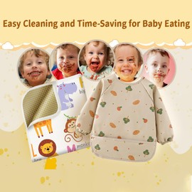 High Chair Splash Floor Mat with PU Waterproof Weaning Bib, 43.3″Waterproof Washable Anti Slip Splat Mat, Baby Mess Mat for Art/Crafts/Painting/Playtime