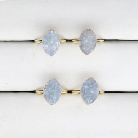 Dazzle Appeal Druzy Marquise Agate Druzy Raw Crystal Natural Semiprecious Stone Gold and Silver Ring, 10 x 16mm, Gemstone, Agate