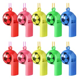 BASTOUR Football Whistle, Football Toy Whistle, Football Whistle, Referee Whistle, Plastic Football Referee Whistle with Cord, for World Cup 2022, Summer, Outdoor Pool, Pack of 10