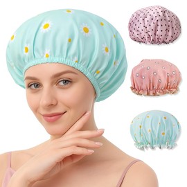 Satin Shower Cap, Pack of 2, Waterproof Elastic Shower Cap, Reusable Double Layer Sleep Cap for Curls, Women and Girls, Home, Hotel, Travel