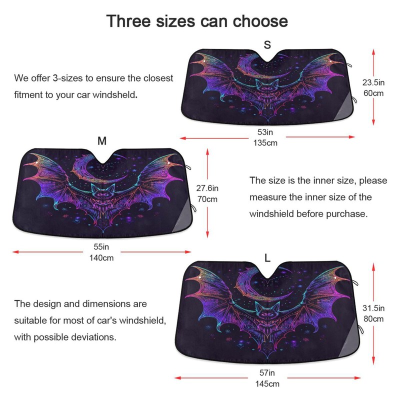 Car Windshield Sun Shade, Neon Bat Crescent Windshield Sunshades Sun