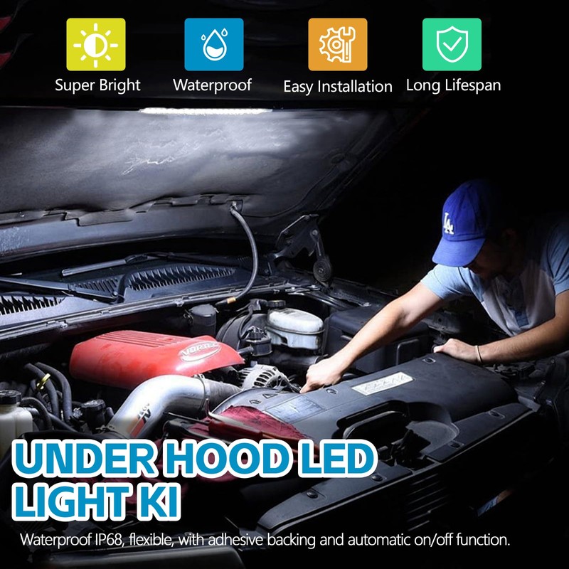 Ongfuwu Under Hood LED Light Kit, 12V Waterproof Car Under