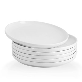 Kanwone Porcelain Dinner Plates - 10 Inch - Set of 6, White, Microwave and Dishwasher Safe Plates, White Dishes, Morden Plates