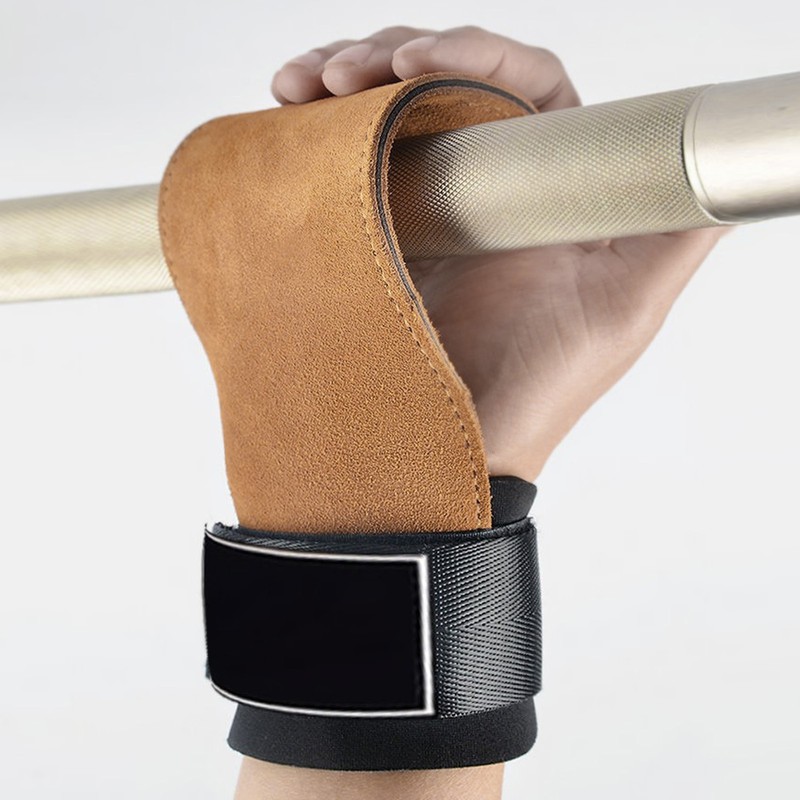 2PCS Weight Lifting Grips with Wrist Straps Cowhide SBR Full