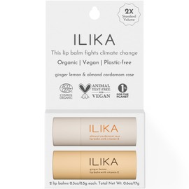 ILIKA Lip balm | Organic | Vegan | Plastic-free | 100% Plant-based | 2X Volume | Low CO2e - COSMOS Certified Organic, PETA Certified Vegan & Cruelty-Free (2 Pack, Ginger Lemon & Almond Cardamom Rose)