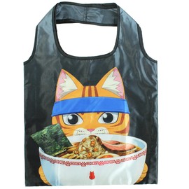 Yasuda Tsusho Red Cat Ramen Eco Bag with Storage Pouch Bunzo RA Eco Bag 02 Approx. H 14.8 x W 17.9 inches (37.5 x 45.5 cm)