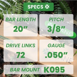 20 Inch CarbideCut Chainsaw Bar and Chain Combo for Husqvarna, 3/8" Pitch, 050" Gauge, 72 Drive Links Fits Husqvarna 455, 455 Rancher 460 Rancher 570, Poulan PP5020AV PR5020, and More - E72 584271