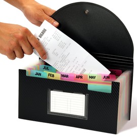 H4D Check Size 13 Pocket Expanding File Folder, Accordion File Organizer Wallet Case for Coupon Receipt Storage, 10 x 5.5 inches, Black