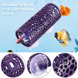 Abizoo betta cave,Purple Betta Fish Tunnel with Holes for Small Fish Shrimp habitat Betta toys Shelter Hideaway betta Hammock Tube house betta fish tank decorations Put plants,moss aquarium ornament
