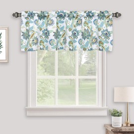 Inselnwald Summer Green Floral Valances for Windows, Multicolor Flower Room DarkeningRod Pocket Small Curtains Valance for Kitchen Cafe Living Room Bathroom 52" x 14", Turquoise Blue/Green