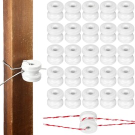 SiliFine 25 Pcs WP36 Corner Post Ceramic Fence Insulator Electric White Circular Donut Porcelain Insulator for Fence Wire Wood Post