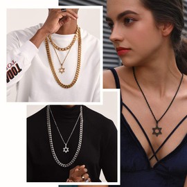 Rounded Radians Star of David Pendant Necklace, Resizable 22Inch Water Wave Chain, Jewish Magen, Bat Mitzvah Present, Stainless Steel Israel Judaism Hebrew Jewish Jewellery For Women Hexagram Necklace