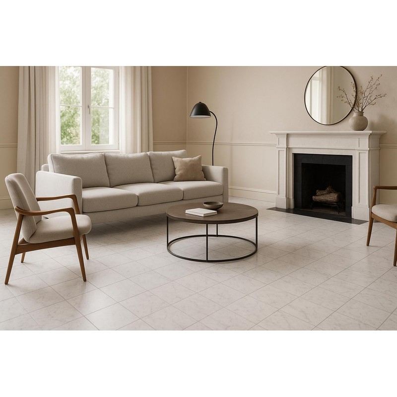 Tenedos Carrara Bianco Italian White 12x12 Marble Tile, Honed Matte