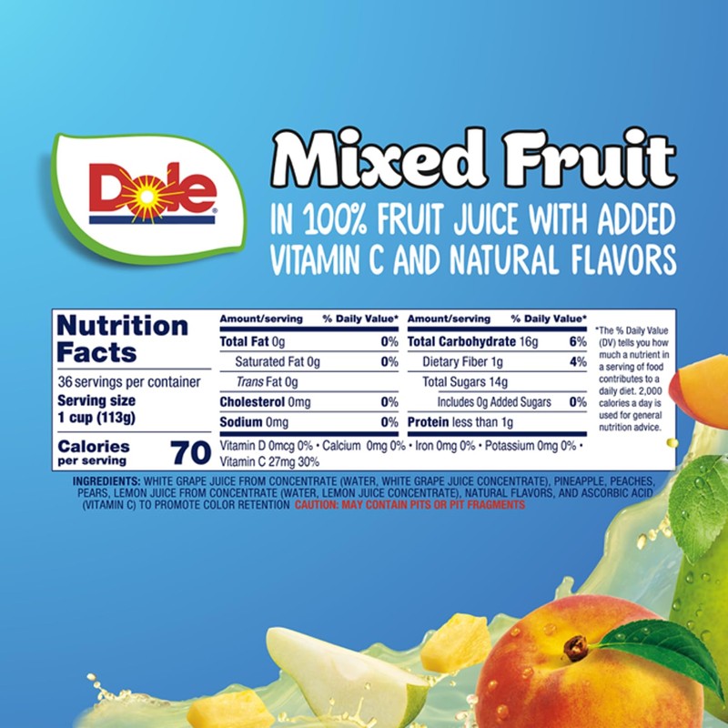 Dole Fruit Bowls Mixed Fruit in 100% Juice Snacks, 4oz