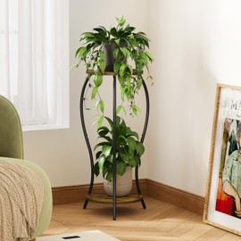 VYUOL Plant Stand Indoor,2 Tier Round Potted Holder Stand,Flower Pot Stand,Plant Supports Rack,Corner Plant Shelf for Planter Garden Balcony Patio Living Room