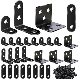 mxuteuk 96PCS L Brackets for Shelves & Flat Plate Straight Bracket,Black Stainless Steel Shelf Brackets,L Shape Heavy Duty Metal Corner Brace for Wood Furniture Cabinet Chair (0.78,1.2,1.57,1.97inch)