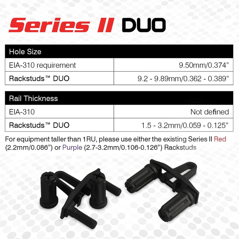 Rackstuds DUO 1RU Rack Mount Solution Series II – No