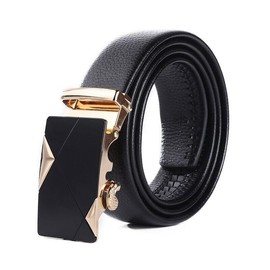 FATASH Mens Black Waist Belt with Casual Automatic Gold Buckle Ratchet Belt Style 4 Elastic Secure Waistband Adjustable Daily Wear Vintage Fashion for Formal Dresses Jeans Pants