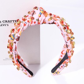 Thanksgiving Headband Fall Headband Accessories Rhinestone Crystal Beaded Maple Leaf Knotted Hairband Fall Autumn Wide Head Band Thanksgiving Party Costume Gift (Thanksgiving knot headband F)