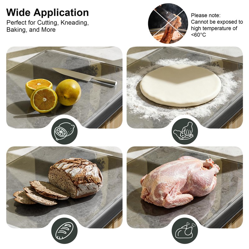 Tempered Glass Cutting Board with Lips, Clear Cutting Board, Easy