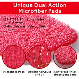 16.5 inch Mop Pads Refills, 3 Pack Microfiber Reusable Replacement Mop Pads Flat Replacements Heads for Wet Or Dry Floor Cleaning and Scrubbing, Red Cloth