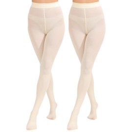 Paralinda 2 Pairs Women's Solid Color Tights 80D, Soft Opaque Microfiber Tights (Cream, S/M)