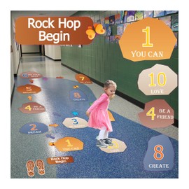 Rock Hop Begin - Counting Numbers 1- 10 School & Classroom Sensory Path Kit Accessories – with 21 Custom Vinyl Floor Decals