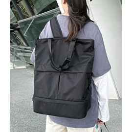 Barsine Convertible Tote Backpack with Shoe Compartment, 28L Large Foldable Backpack for Travel Lightweight, Dark Black