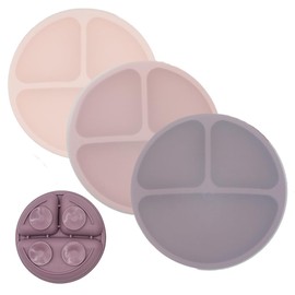 WeeSprout Suction Plates with Lids for Babies & Toddlers, 100% Silicone Dinnerware Stays Put, Divided Design for Picky Eaters, Microwave & Dishwasher Friendly, 3 Pack (Matte Pink, Purple, Blush Pink)