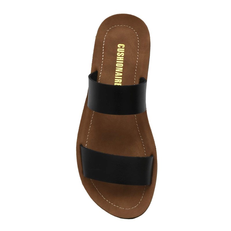 CUSHIONAIRE Women's Imelda 2 band slide sandal +Memory Foam, BLACK