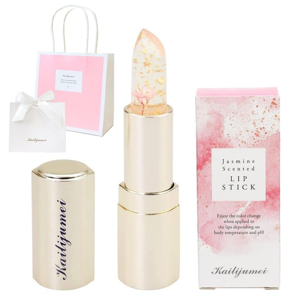 [np] Kailijumei Kailijumei Flower Lip Tient Genuine Lip Magic Color Lipstick Gold Powder Filled Flower Lip Balm Lipstick (03. With Name Engraving, Pink)