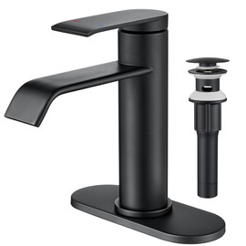 GAGALIFE Black Bathroom Faucet 1 Hole - Faucet for Bathroom Sink with Metal Pop-up Drain, Supply Lines and Deck, Waterfall Bathroom Faucet Single Handle Modern Bathroom Sink Faucet, JJL-MP-7001B