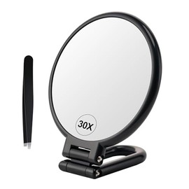 Espejo de Aumento 30x, Espejos de Mano de Viaje con Asa-Espejo de Mano de Doble Cara con Aumento 1X 30X y Asa/Stand Ajustable, Espejo de Mano Plegable