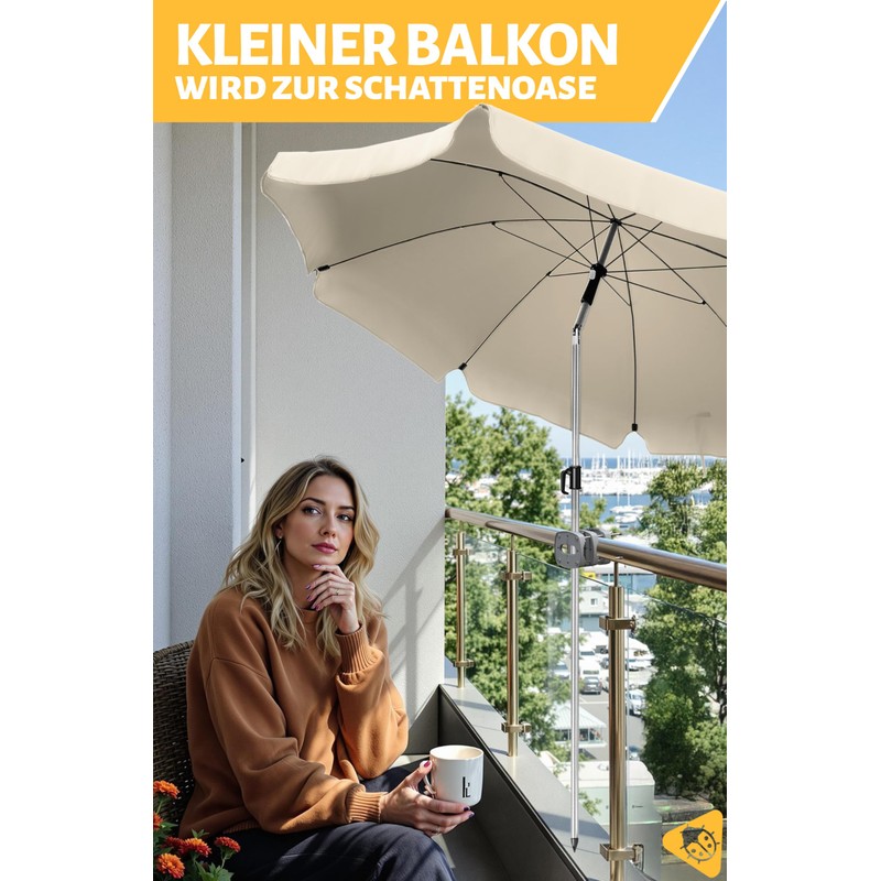4happy Parasol Holder for Balcony Railing, Compact Balcony Umbrella Holder