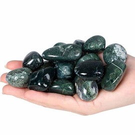 YATOJUZI 1LB Moss Agate Tumbled Polished Natural Crystals Stones Bulk Crystal Gemstones Wholesale for Tumbling Cabbing Energy Balancing Reiki Crystal Decoration Meditation Therapy Gifts
