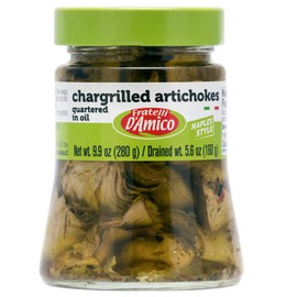 Chargrilled Artichokes, Quartered in Oil, Grilled, Naples Style, 9.9oz (280g) NON-GMO, Fratelli D'Amico. Product of Italy