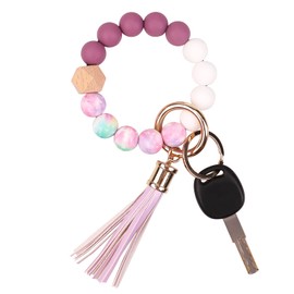Aoksunova Key Ring Car Women Key Ring Bracelet Car Key Ring with Beads Tassel Gifts for Women, 8cm x 8cm