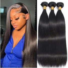 Bafamiya Human Hair Bundles Natural Straight 12 14 16 Inch Bundles Human Hair 100% Unprocessed Soft Sewn In with Double Weft for Black Women