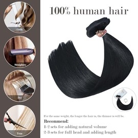 Honsoo Extensiones de Cabello Humano con Clip Negro Azabache 70g 7 Piezas 12 Pulgadas