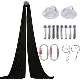 Aerial Silks Kit - 2 Daisy Chains, 2 Stainless Steel Carabiners, 8 Expansion Screws for Concrete Structure, 2 Ceiling Brackets for Aerial Arts & Soft (Aerial Silk - Black)