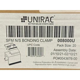 Unirac 20 NEW Unirac 008000U SFM N/S Bonding Clamps - Box / Lot of 20 Clamps