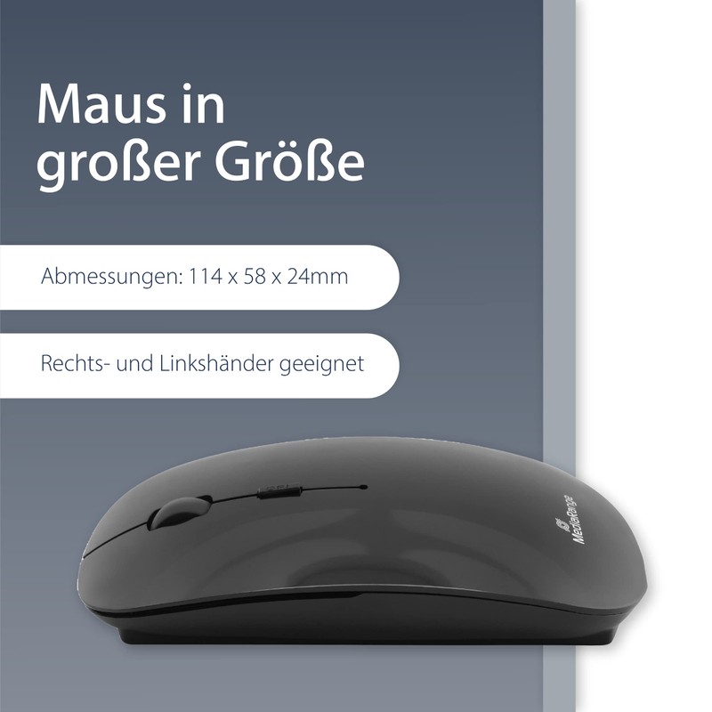 MediaRange optische 3-Tasten Funk-Maus, geräuscharm, schwarz-glänzend