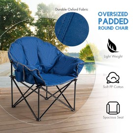 S AFSTAR Oversized Camping Chair, Cushion Padded Moon Round Saucer Chair w/Cup Holder & Carry Bag, Outdoor Leisure Folding Chair, Portable Folding Camp Chair for Camping Fishing (Navy)