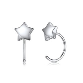 Half Circle Huggie Earrings,S925 Star Half Hoops Earrings for Women,Small Silver Huggie Hoop Earrings