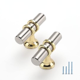 Rergy Cabinet Handles Drawer Pulls and Knobs, 10Pack Brushed Nickel and Gold Single Hole, Kitchen Hardware for Dresser Handle Zinc Alloy Furniture Pull