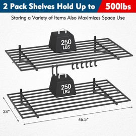Xalvora Heavy Duty 2 Pack Garage Shelving with Hooks, Garage Storage Rack Wall Mounted Shelves for Tool Room, Storage Room, Store Supermarket, 500lbs Weight Capacity (2 * 4ft)