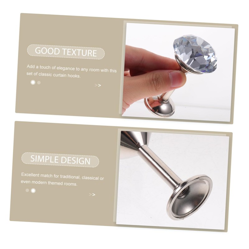 GRIRIW 2pcs Elegant Silver Diamond Curtain Tiebacks Drapery Hooks for