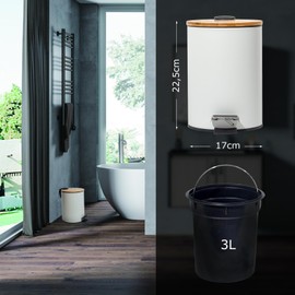 GREELUE 3L Metal Cosmetic Bin, Bathroom Bin with Lid, Bathroom Bin with Soft-Close Mechanism (White 3L)